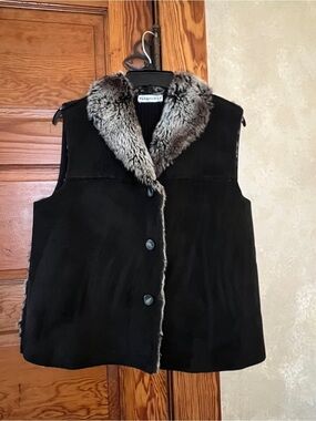 Parkhurst Black Faux Suede/Fur Outerwear Cowl Neck Western Forest Vest Size L/XL
